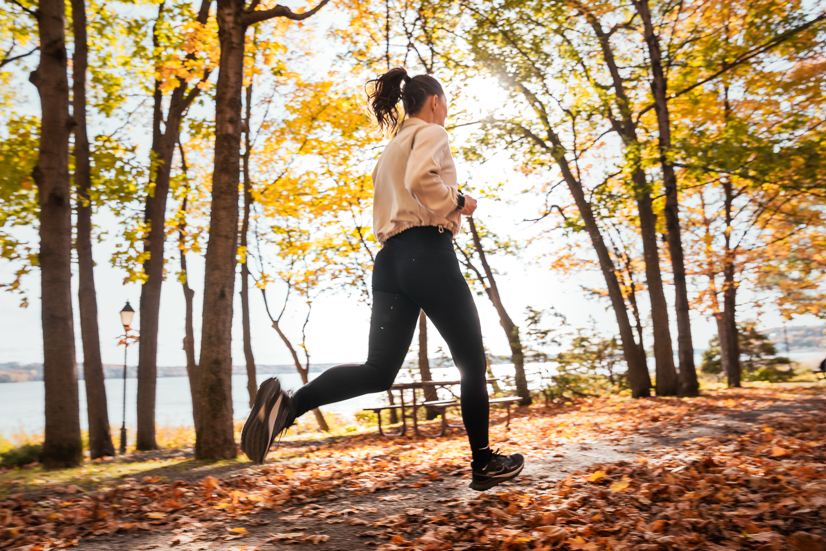 Course à pied dans les couleurs de l'automne à Québec, milieu de pratique de la nutritionniste du sport