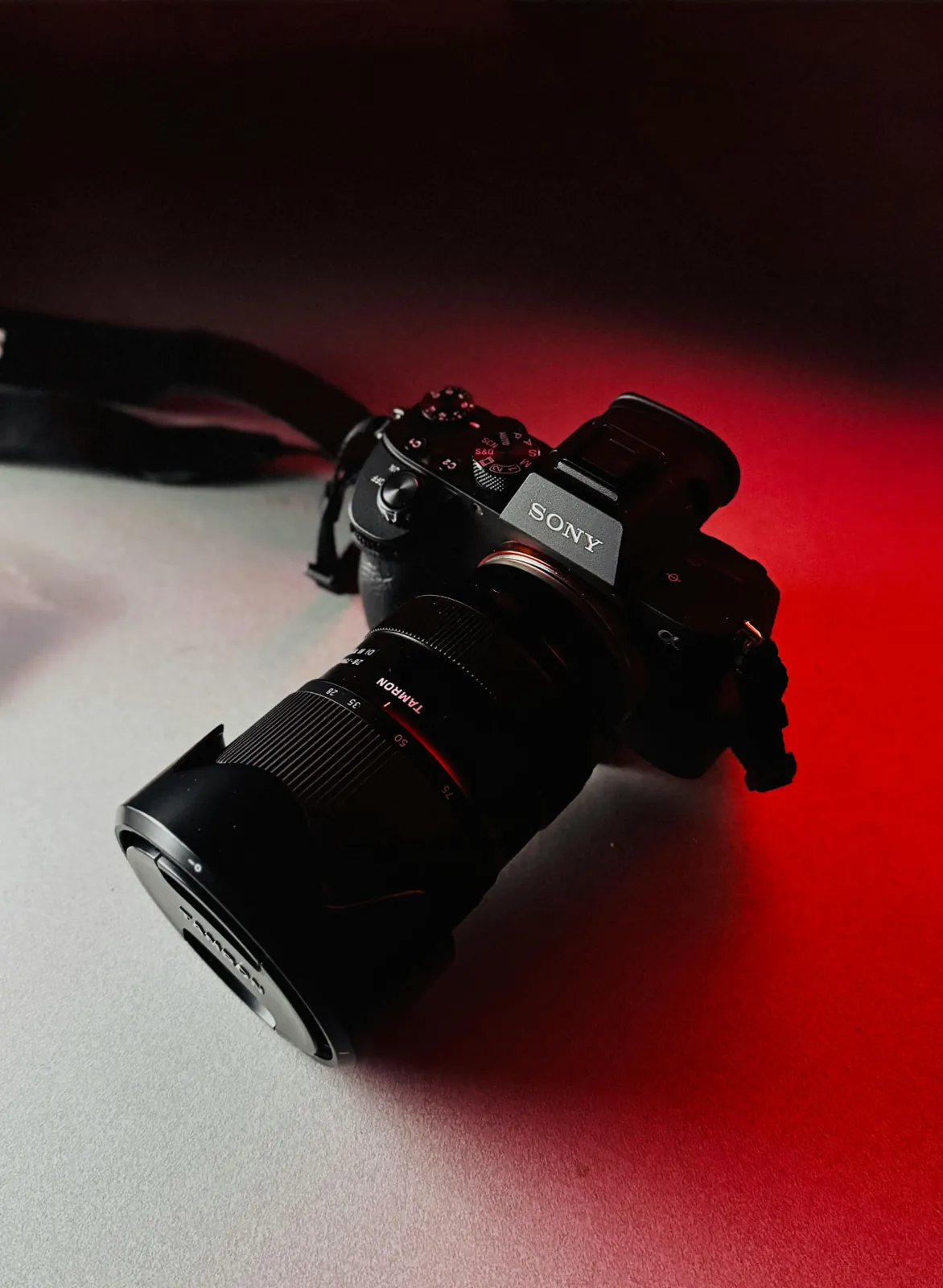 Caméra Sony plein format éclairée en studio
